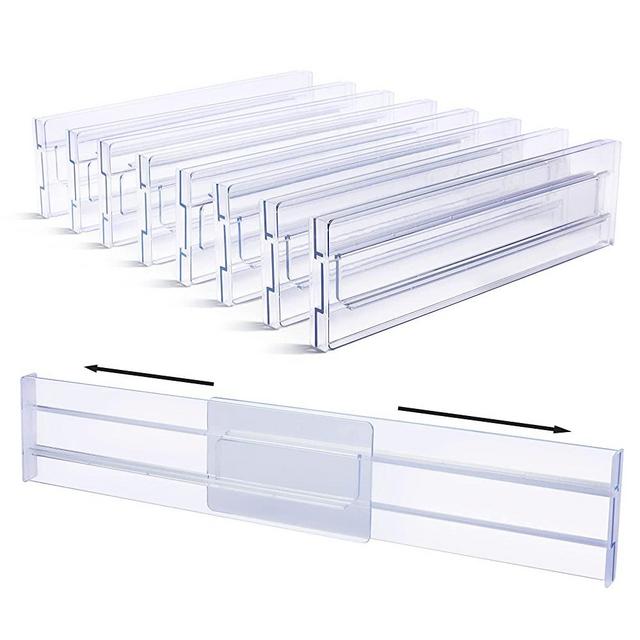 Drawer Dividers Organizers 8 Pack, Vtopmart Adjustable 3.2" High Expandable from 11-20.6" Kitchen Drawer Organizer, Clear Plastic Drawers Separators for Clothing, Kitchen Utensils and Office Storage