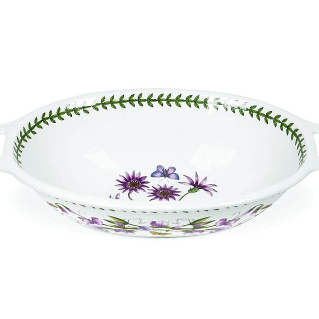 Portmeirion Botanic Garden Oval Handled Bowl | 15 Inch Large Serving Bowl | Treasure Flower Motif | Made from Porcelain | Microwave and Dishwasher Safe