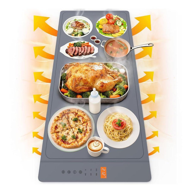 Warming Mat For Food Extra Large 36"x16" Quick, Full-Surface Heating Portable Food Warming Mat 6 Temp Levels, 8-Hour Timer, IPX7 Electric Warming Trays Rollable Silicone Food Warmer for Parties Buffet