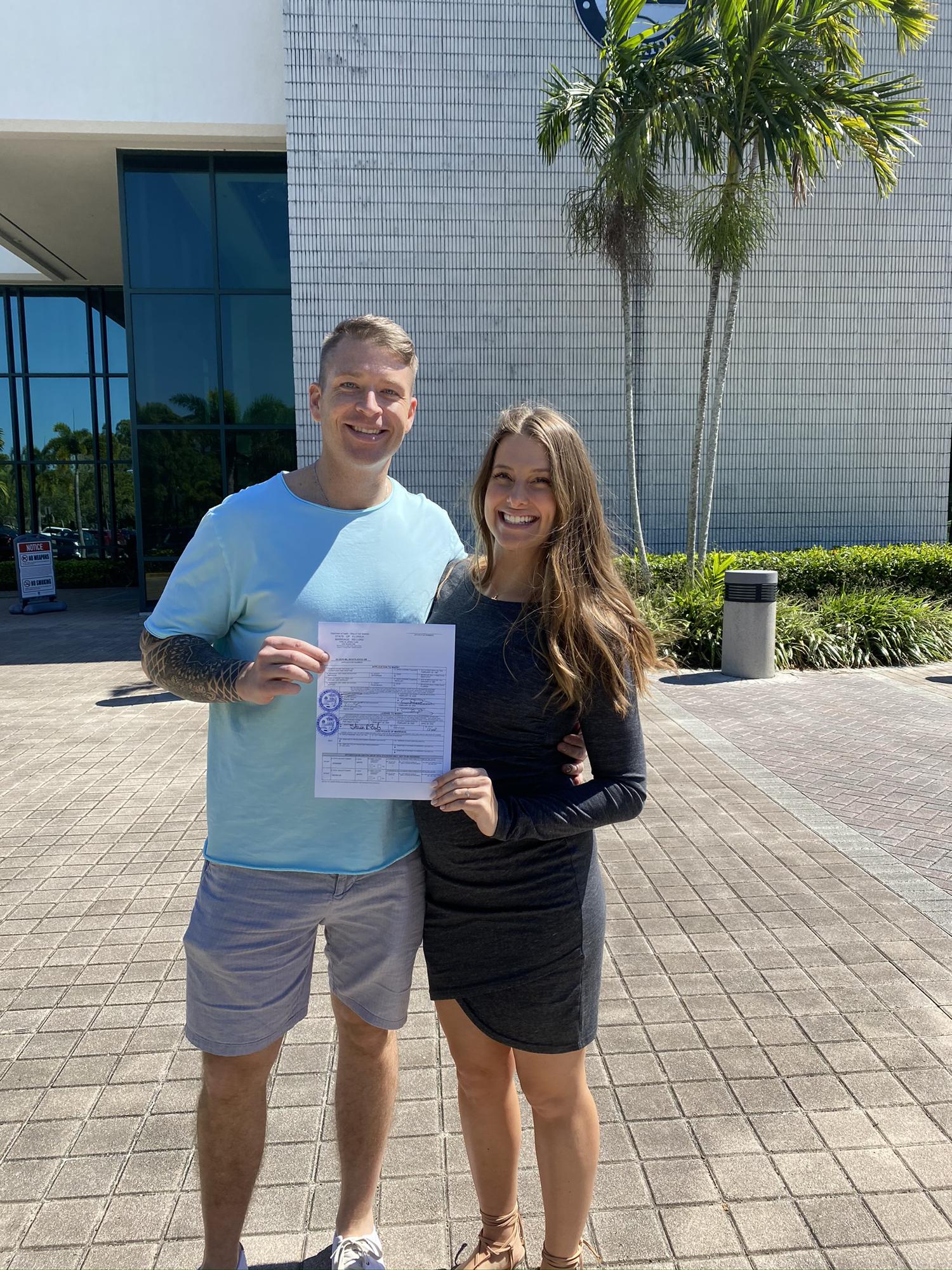 Van and Rachel got their Florida marriage license the day before they got married!