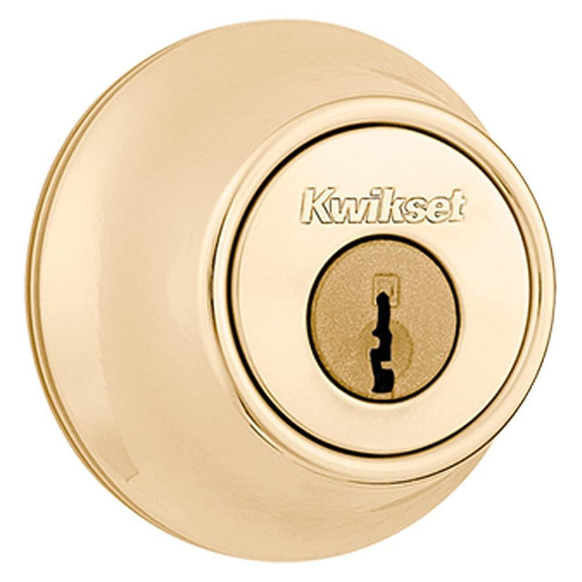 Kwikset 660 Deadbolt Deadbolt Lock, Polished Brass Round Exterior Keyed Front Entry Door, Pick Resistant SmartKey Rekey Security, Single Cylinder Dead Bolt