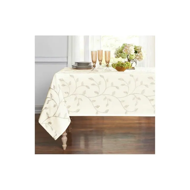 Kate Aurora Living Madison Floral Embroidered Fabric Tablecloth - 54 in. x 102 in. , Beige