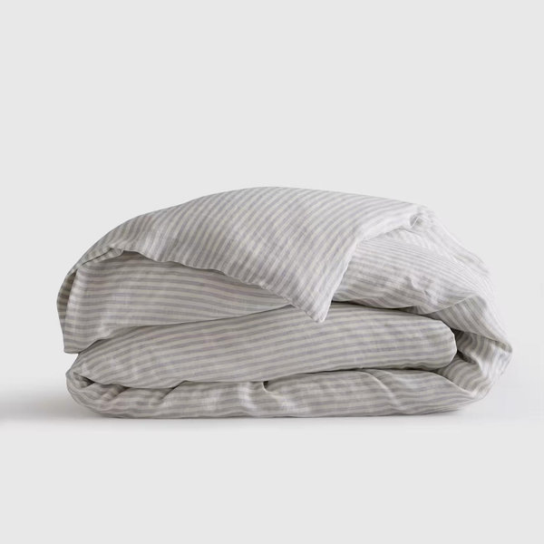 European Linen Stripe Duvet Cover Set | Quince Mist/White Stripe