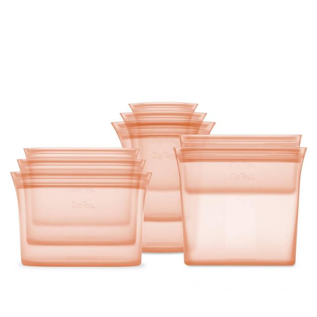 Zip Top Reusable 100% Platinum Silicone Container - Complete Set - Peach
