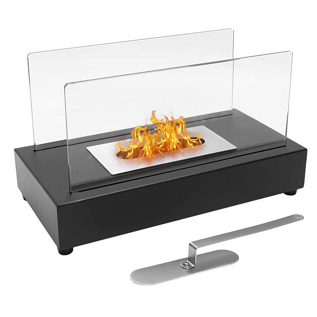 Tabletop Fireplace Bio-Ethanol Fire Pit, Indoor Outdoor Portable Fire Bowl Pot Ventless Fireplace, Rectangle, Black