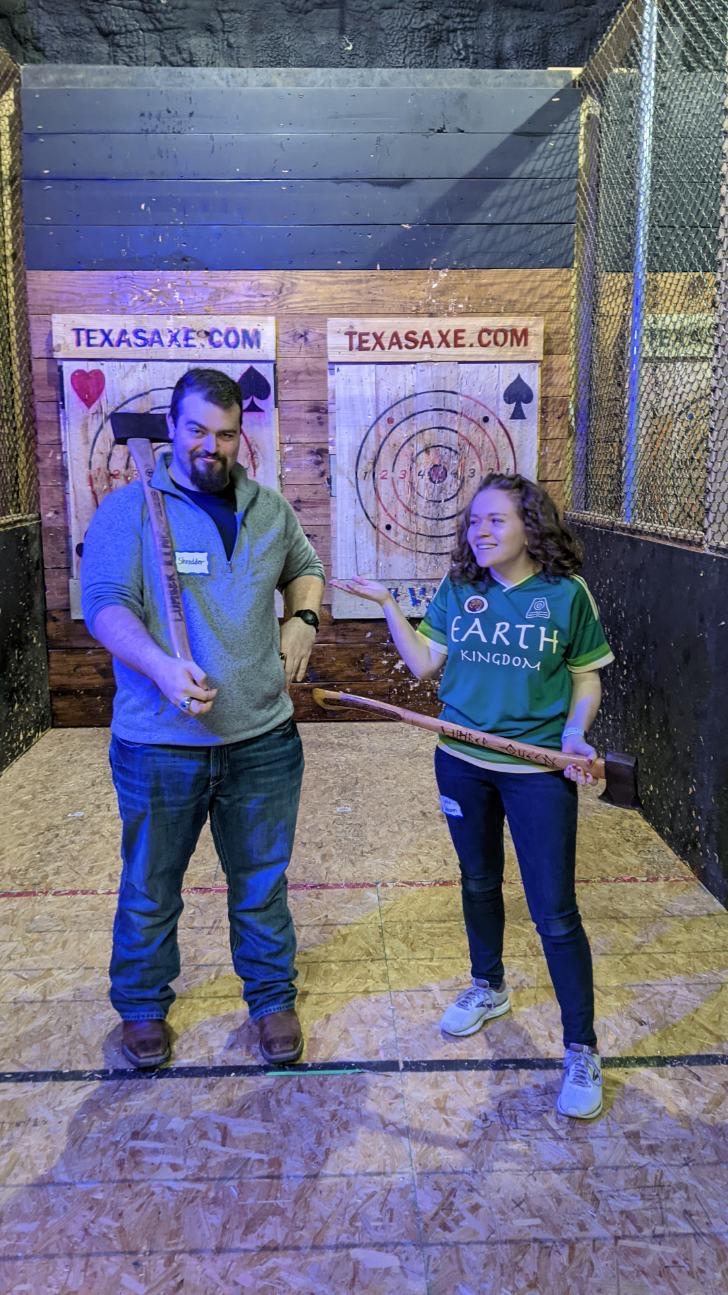 One of our first dates was Axe Throwing. We were paired up with another couple and EmmaLee threw the winning shot to win it for the girls