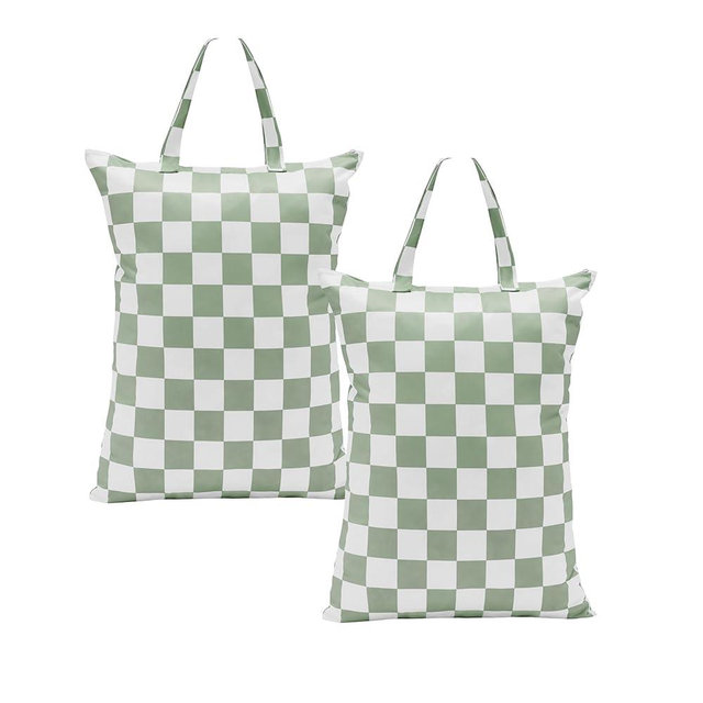 Ohocut Checkered 2 Pcs Large Travel Laundry Bags for Dirty Clothes, Aesthetic Trendy Waterproof Washable Laundry Bag with Handle for Travel, Gym, Swimming Pool Sage Green