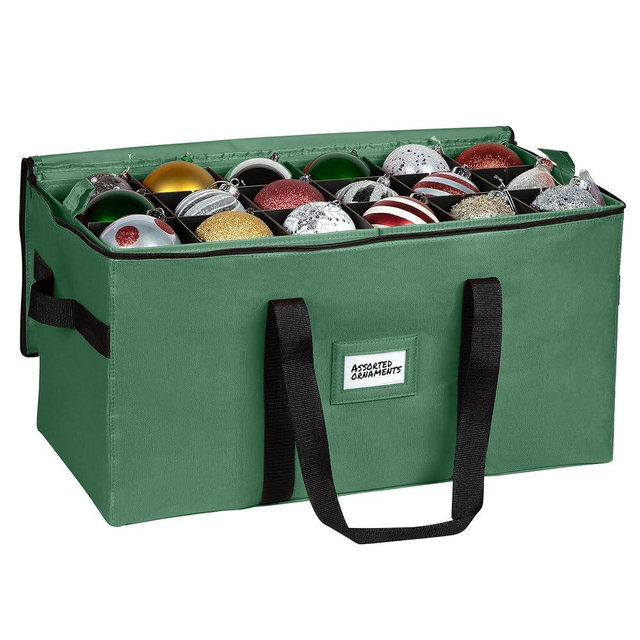 Christmas Ornament Storage Container,Box Stores Up to 54-4", Adjustable Dividers, Large Organizer Bin to Protect and Store Holiday Décor - Green