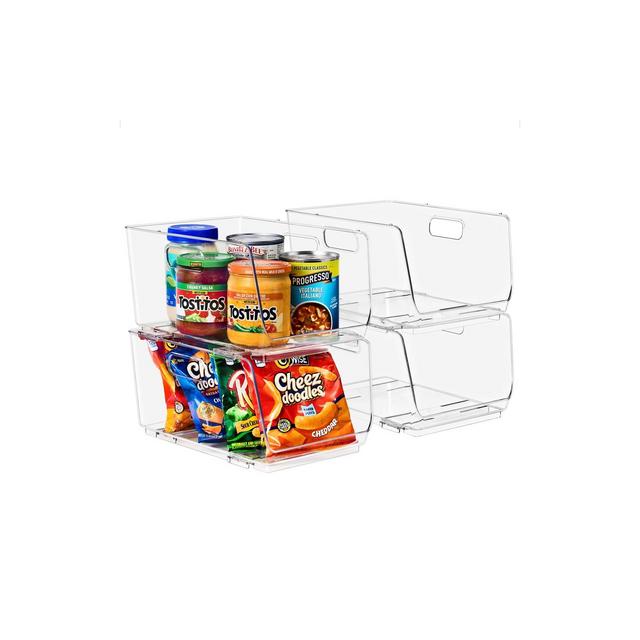 Sorbus 4 Pack Medium Open Front Clear Stackable Fridge Storage Bins - Great for Kitchen Organization, Pantry Storage and more
