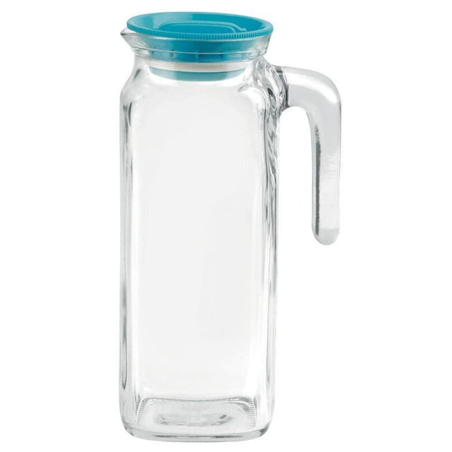 Bormioli Rocco Glass Frigoverre Jug With Teal Airtight Lid, 1 Liter, Pitcher With Hermetic Sealing, Easy Pour Spout Handle For Water, Juice, Iced Coffee & Iced Tea.