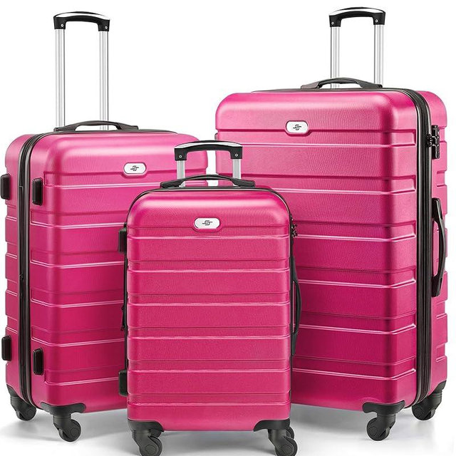 Suitour Luggage 3 Piece Sets Hard Shell Luggage Set with Spinner Wheels, TSA Lock, 20 24 28 inch Travel Suitcase Sets,Rose Red