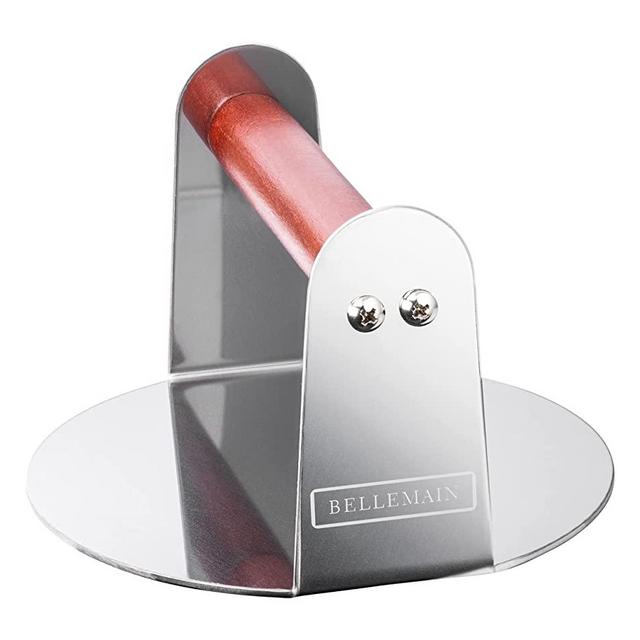 Bellemain Smash Burger Press for Griddle, Grill - Hamburger Press Patty Maker, Stainless Steel Meat Flattener Tool, Burger Smasher for Cooking - Wood Handle, 6” Round