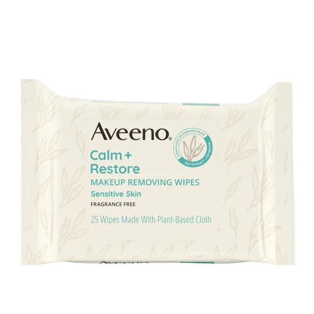 Aveeno Calm + Restore Nourishing Makeup Remover Face Wipes with Oat Extract - Fragrance Free - 25 ct: Hypoallergenic, Alcohol-Free, Paraben-Free