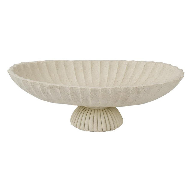 ARTRHYT 14.5" Large Decorative Long Bowl decor - Fluted Scalloped Decorative Bowls for Home Decor - Ruffle Decor,Stylish Key Bowl for Entry Table,Decorative Fruit Bowls for Kitchen Counter,Light Gray