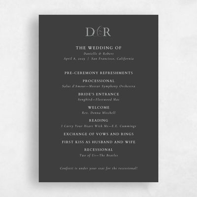 Dark Charcoal, Black Wedding Program - Damon