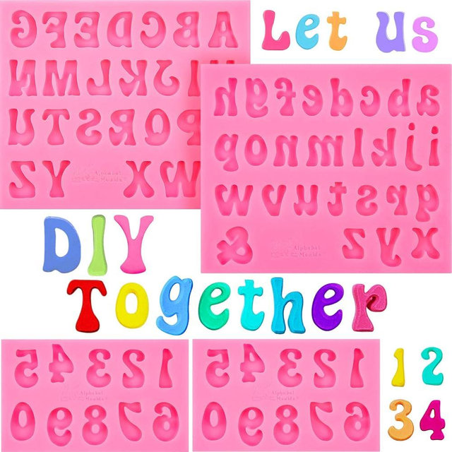 Patelai 4 Pcs Silicone Letter Molds for Chocolate Letter Numbers Molds Valentines Day DIY Non Stick Easy to Release 0 to 9 Number and 26 for Baking Desserts Cake(0.7 Inch,Pink)