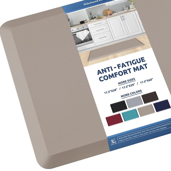 KitchenClouds Kitchen Mat Cushioned Anti Fatigue Kitchen Rug 17.3"x39" Waterproof Non Slip Kitchen Rugs and Mats Standing Desk Mat Comfort Floor Mats for Kitchen House Sink Office (Khaki)