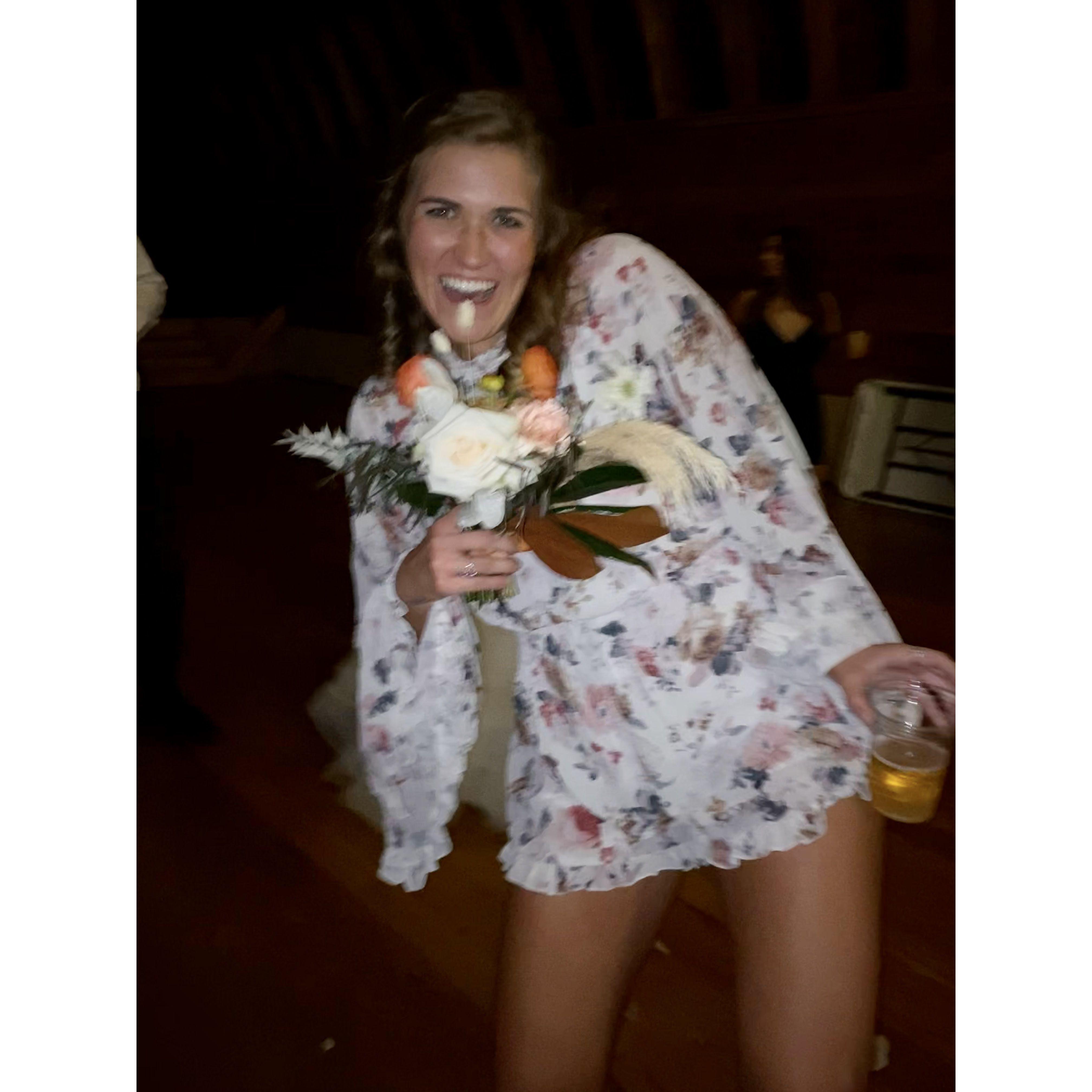 Steph caught the bouquet at a friends wedding...