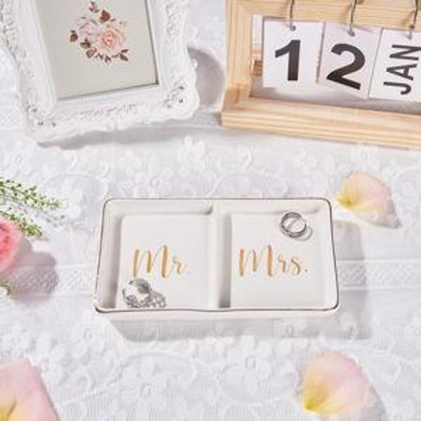 Mr. & Mrs. Ring Dish Engagement Wedding Ring Holder Gift for Future Mrs. / Newlywed - Her Engagement Wedding Gifts for Newly Engaged Couples Bridal Shower Gifts for Bride to be