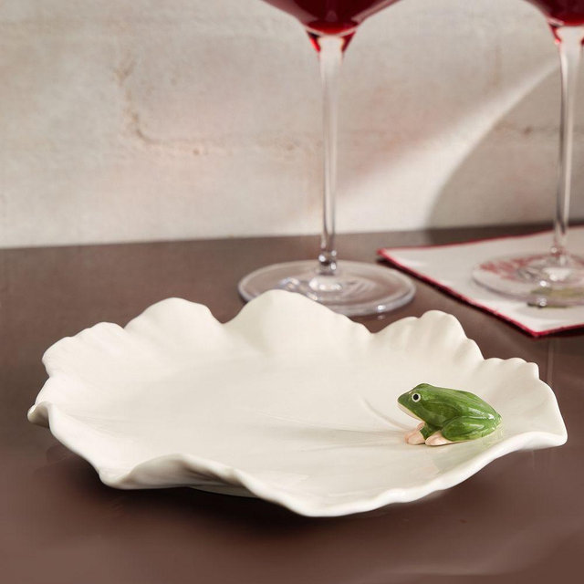 Frog Ceramic Catchall Trinket Tray, Ivory, 8 inches