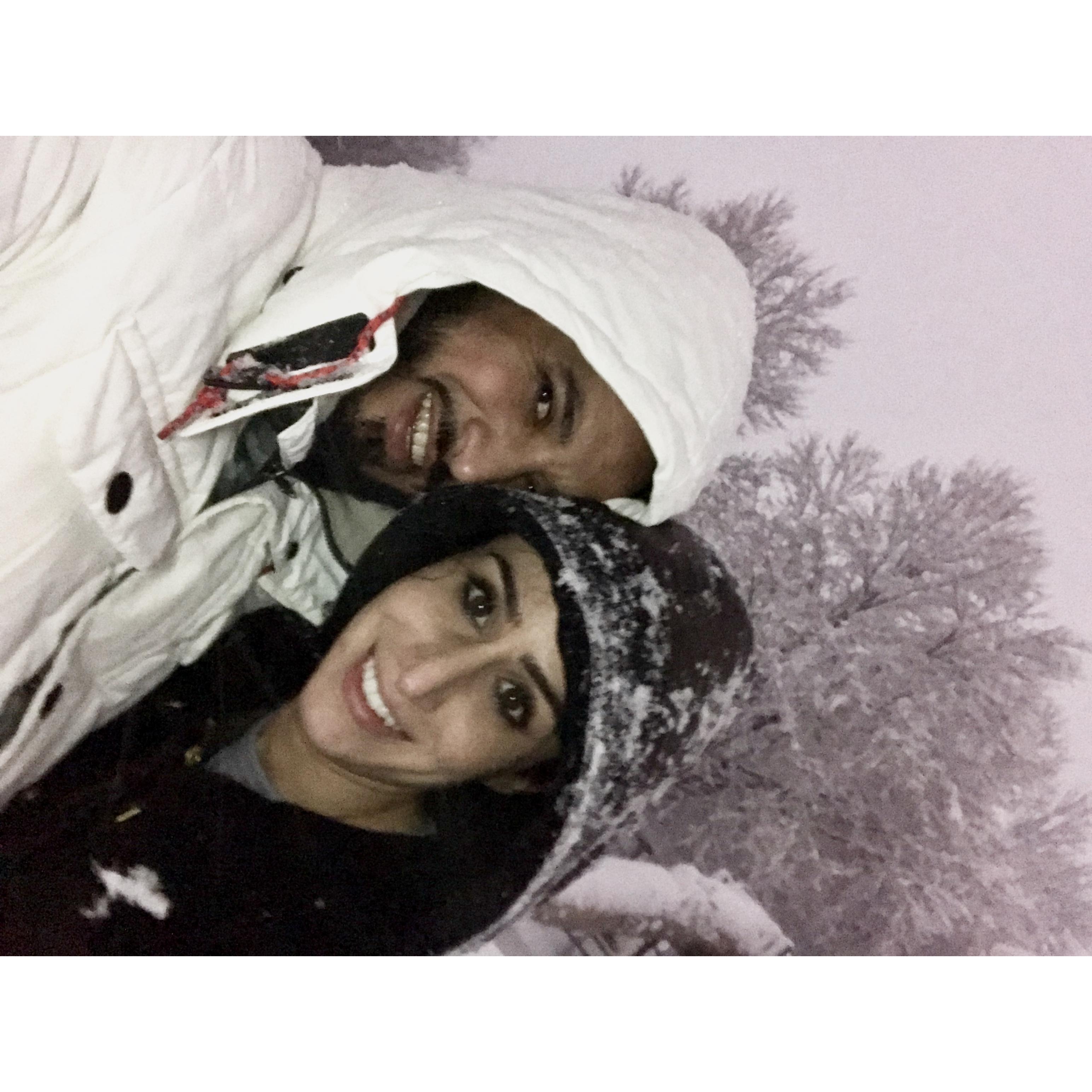 First winter together, she's still trying too get used to the snow here.