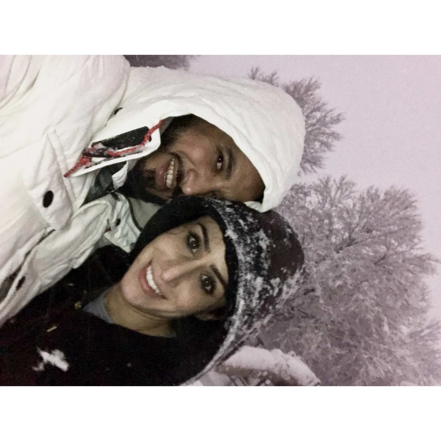 First winter together, she's still trying too get used to the snow here.