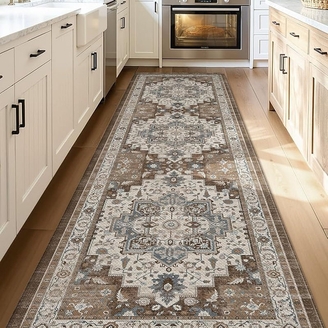 Color&Geometry Anti Fatigue Kitchen Mats for Floor 24x87, Vintage Decor, Easy Clean, Waterproof & Oil Proof, 0.4" Thick Cushioned, Non-Slip Kitchen Runner Rug for Sink, Laundry, Office, Brown
