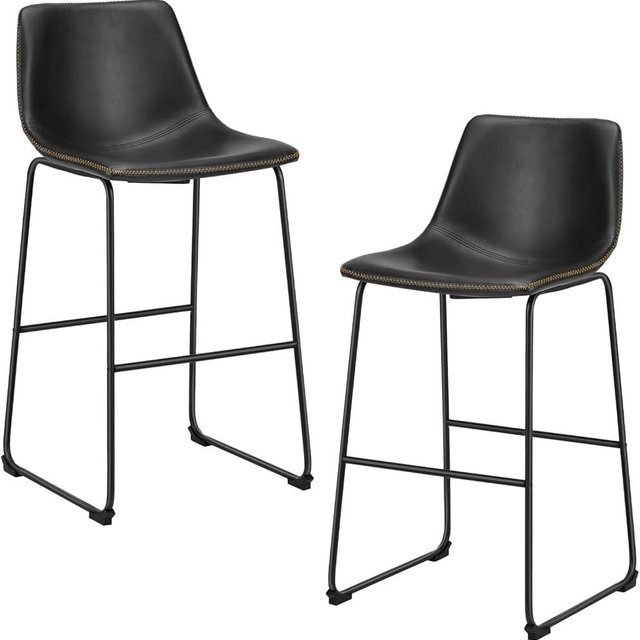 DUMOS 26 Inch Counter Height Bar Stools Set of 2, Modern Faux Leather High Barstools with Back and Metal Leg, Bar Chairs for Kitchen Island, Elegant Black