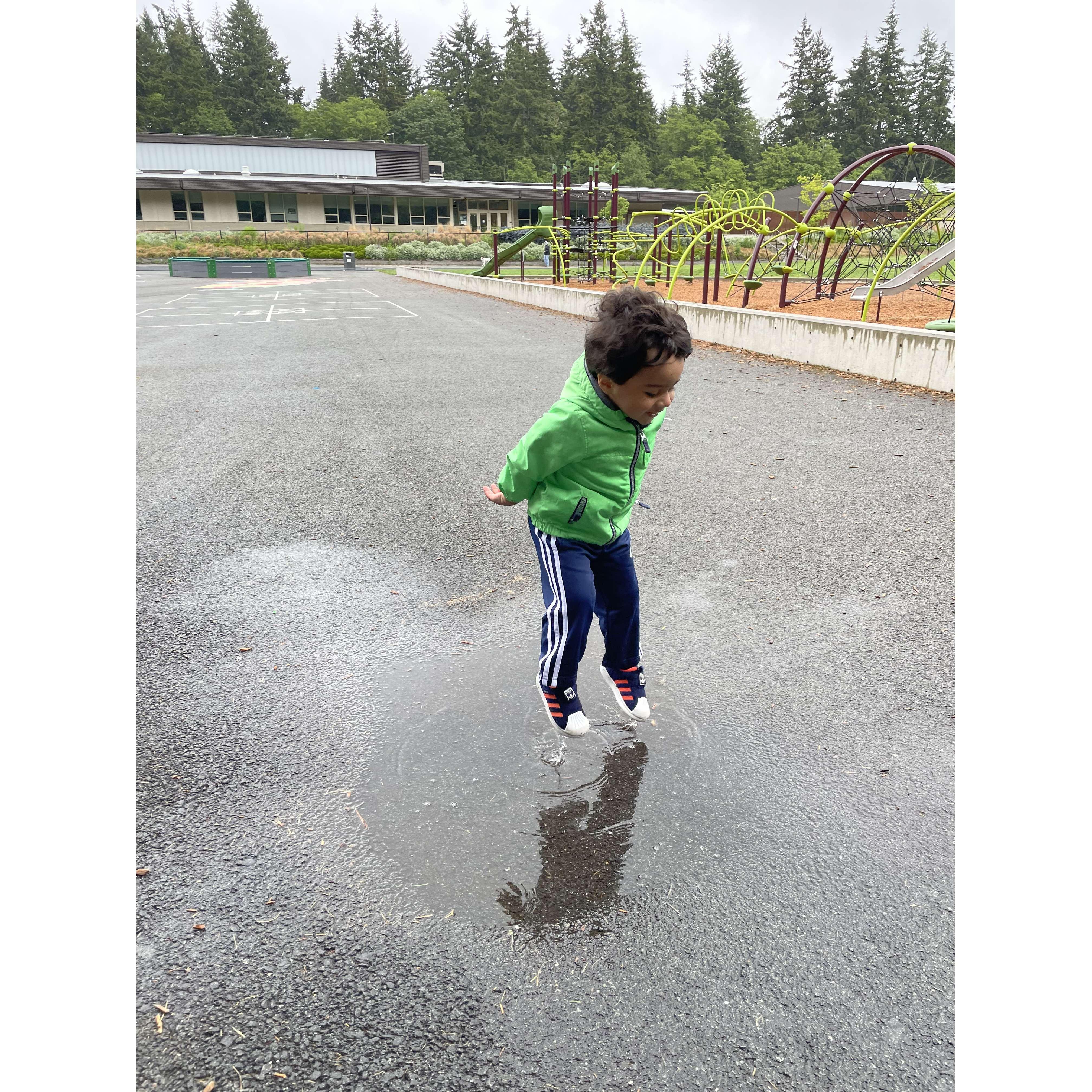 Puddle jumping after Kylo ate his rainboots