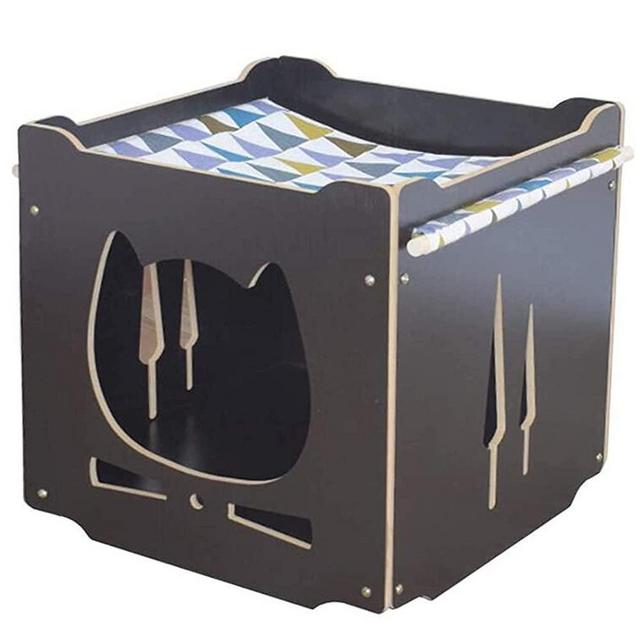 S-Lifeeling Wooden Cat House with Hammock Stackable Collapsible Cat Kity Cube Room Splicing Cat Climbing Combination