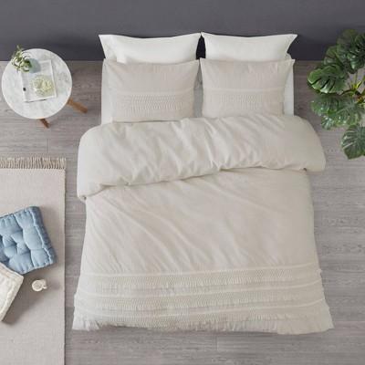 Roselle Full/Queen 3pc Cotton Seersucker Duvet Cover Set Ivory