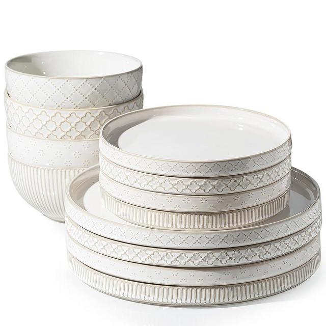 Getstar Dinnerware Sets, Plates and Bowls Sets (10.5” Dish + 8” Dish + 6” Bowl) for 4, Microwave Dishwasher Safe, 12 PCS Ceramic Dinnerware Sets
