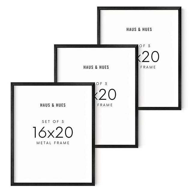 HAUS AND HUES 16x20 Poster Frames For Wall - 16x20 Frames Set of 3, 16x20 Picture Frames For Wall Black Frames 16 x 20, Metal Picture Frames 16x20, Poster Frames 16x20 (Black Aluminum Frames)