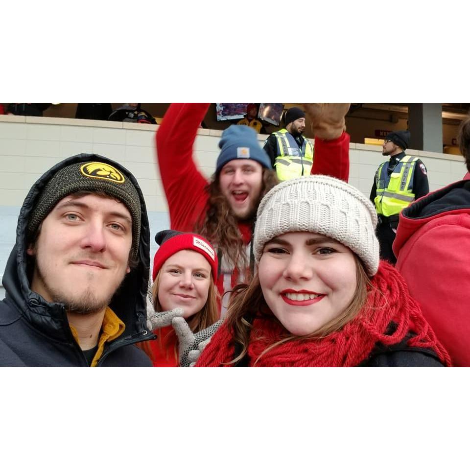 My first UW game with two Badgers and a Hawkeye! Wisconsin won 38-14.