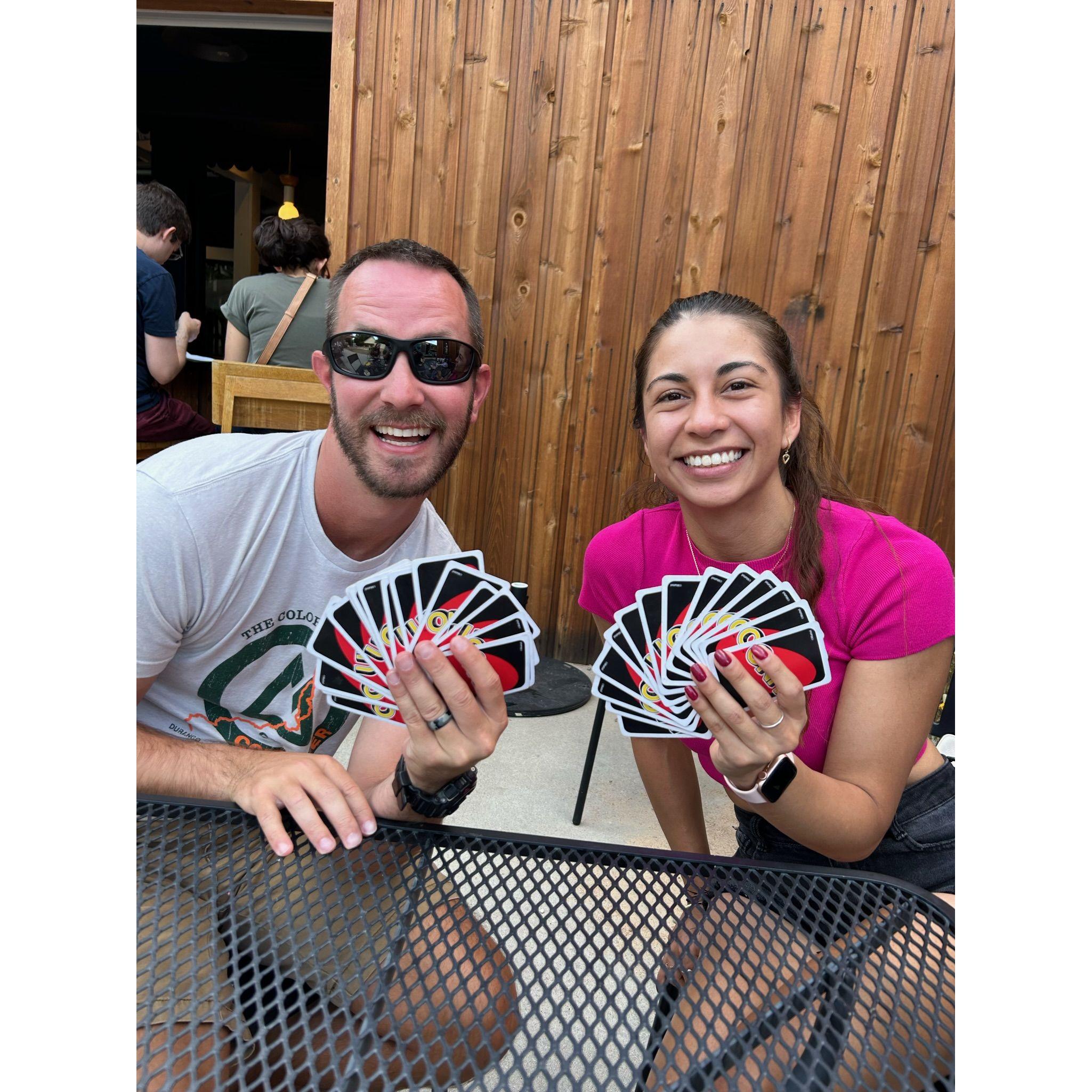 Paola and Derek playing uno!