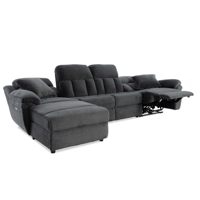 Playmaker Gray 133'' Power Reclining 3 Piece Left Arm Facing Pop-Up Sleeper Chaise Sectional with USB & USB-C Ports