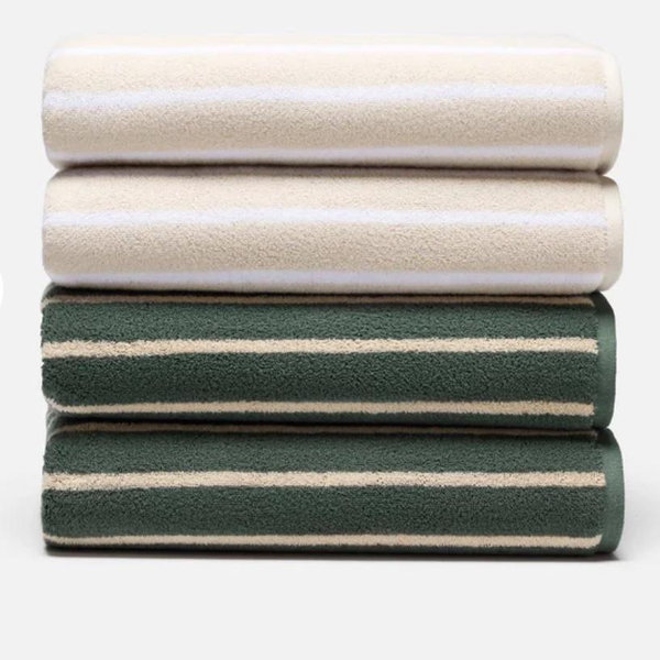 Super-Plush 4-Piece Bath Towel Bundle in Striped Stone & Green