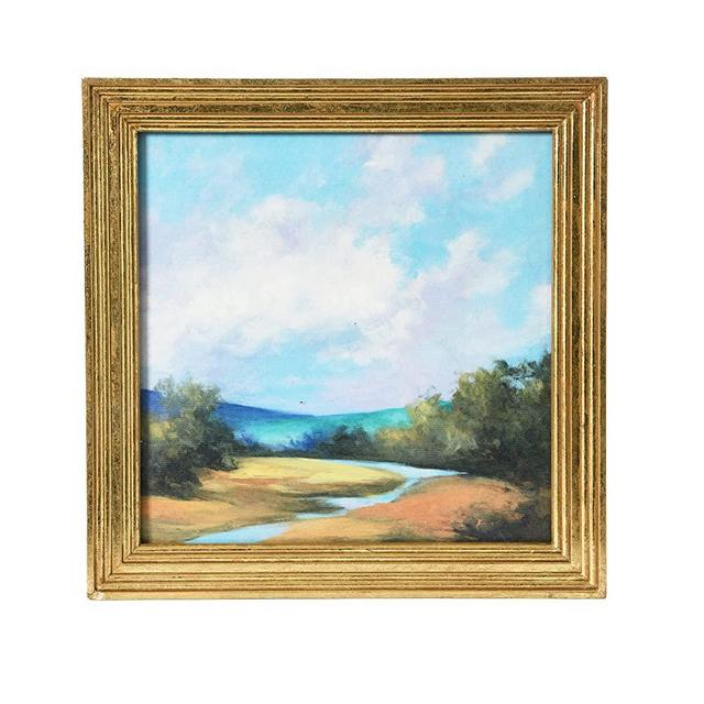 Creative Co-Op 15.75" Square Watercolor Nature Landscape with Solid Wood Frame
