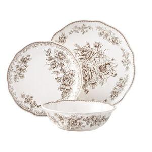 The Pioneer Woman Agatha 12-Piece Stoneware Dinnerware Set, Brown