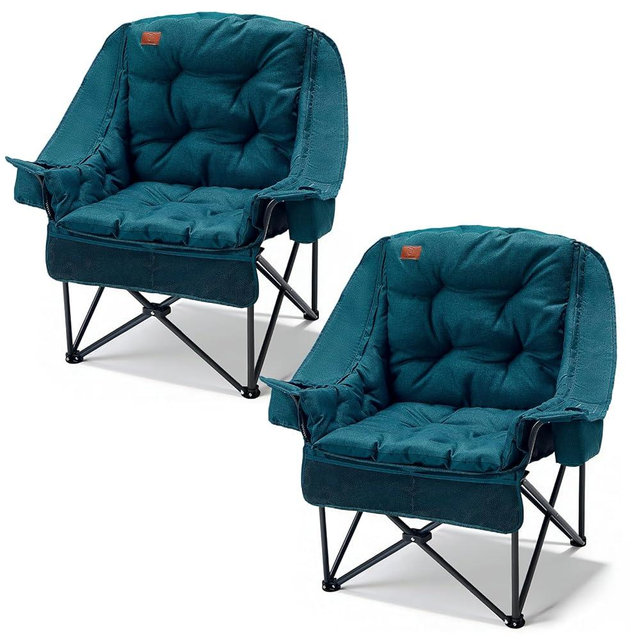 EVER ADVANCED 2 Set Camping Chair with Detachable Cushion, Mesh Chair for Adults Foldable, Oversized Heavy Duty Folding Chair with Cooler Mesh Pocket Cupholder Outdoor Fishing, Supports 400LBS Green
