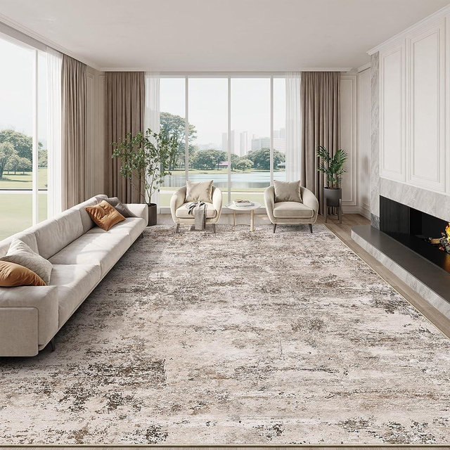 Cochyean 8x10 Area Rugs - Washable Rug for Living Room, Ultra-Thin Abstract Rug, Indoor Non-Slip Rug for Bedroom, Stain Resistant Large Area Rug, Super Soft Low Pile Rugs, Brown