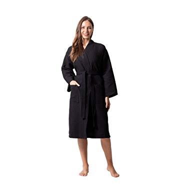 Premium Turkish Cotton Waffle Weave Lightweight Kimono Spa Bathrobe for Women