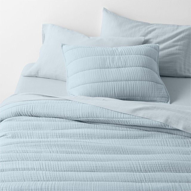Supersoft Organic Cotton Gauze Pale Blue King Channel Stitch Quilt
