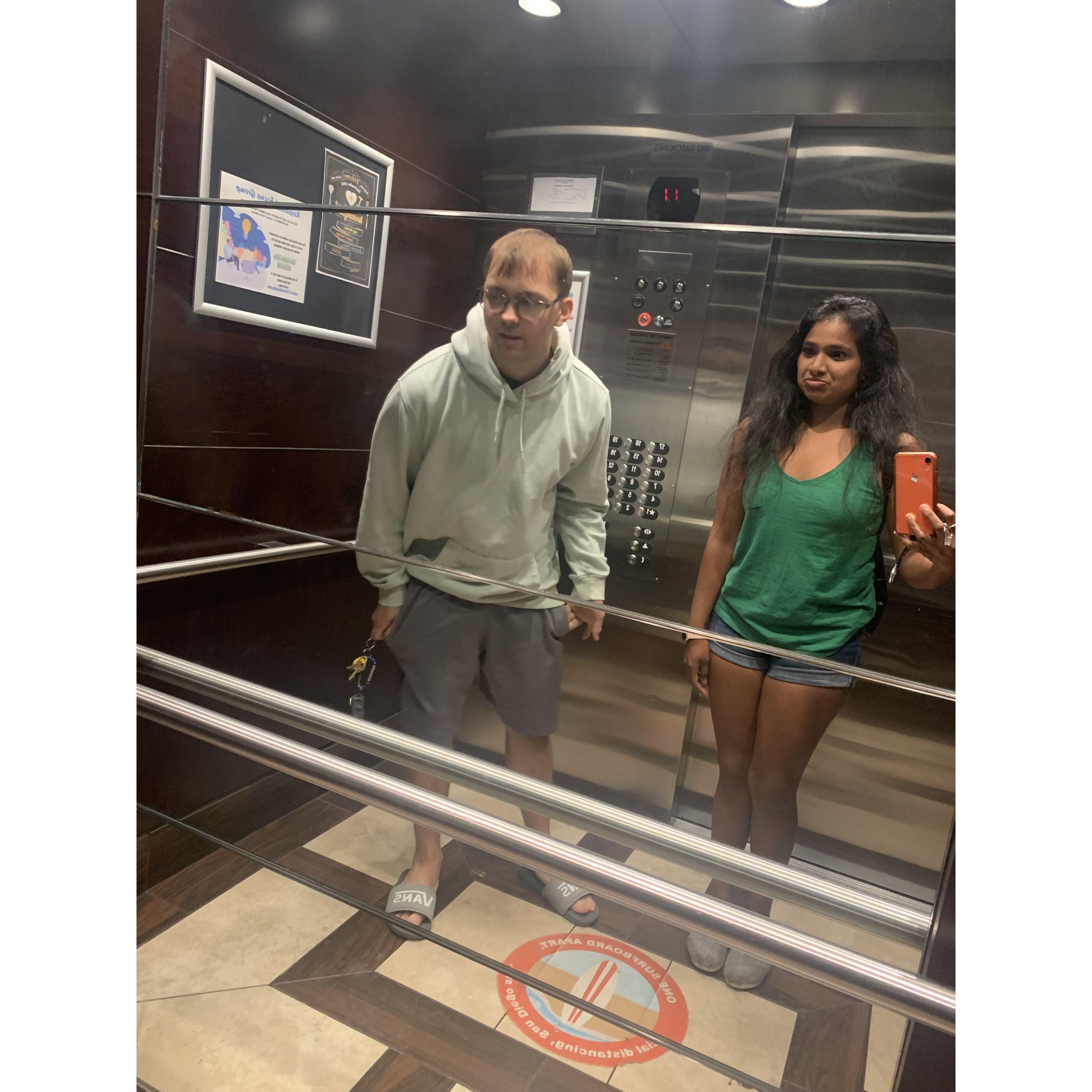 Peak coolness: mirror elevator selfies. No regrets.