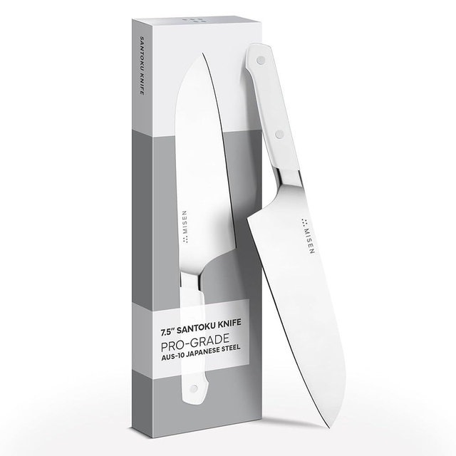 Misen 7.5" Santoku Knife - High Carbon Stainless Steel - Classic Japanese Chef Knife Design for Cutting, Slicing, and Chopping - Razor Sharp Japanese Style Kitchen Knife - White