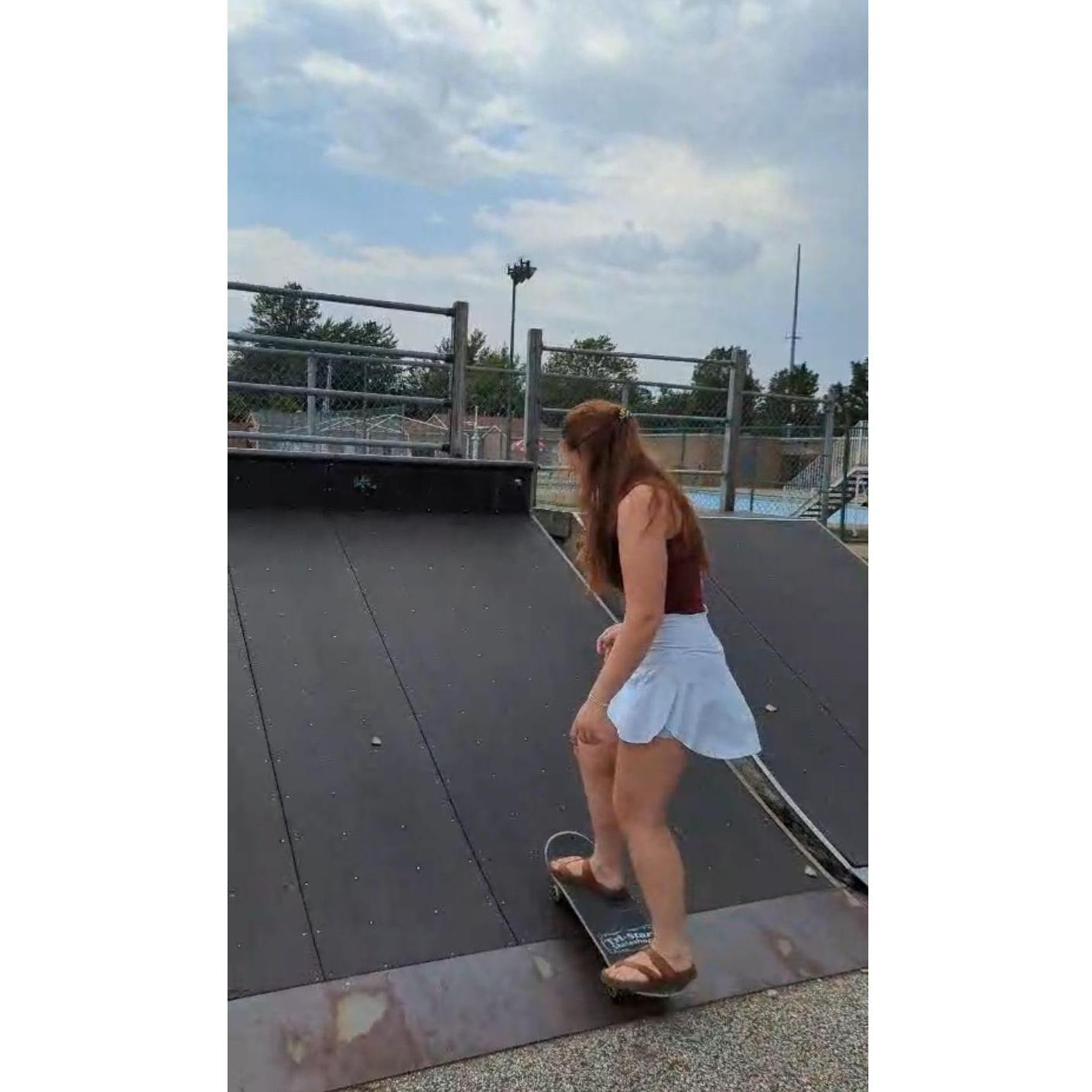 not recommended skating in sandals, but this day is the first time caity went down a ramp!