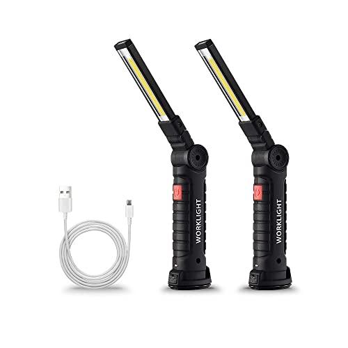 2Pack Lmaytech LED Work Light, COB Rechargeable Work Lights with Magnetic Base 360°Rotate and 5 Modes Bright LED Flashlight Inspection Light for Car Repair,Household and Emergency Use(27x4.5cm)