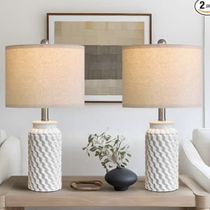 USumkky 20.5" White Modern Ceramic Bedside Lamps Set of 2, Small Table Lamp for Bedroom Decor Farmhouse Nightstand Lamp for Living Room Office