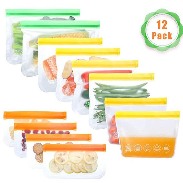 Reusable Storage Bags - 12 Pack BPA FREE Freezer Bags Ziplock Lunch Bags for Food Marinate Meat Fruit Cereal