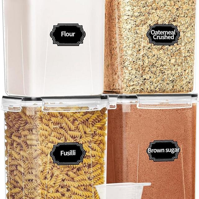 Skroam 4PCS Airtight Food Storage Containers with Lids 5.2L/176oz, Flour Storage Container for Pantry Kitchen Organizers and Storage, Storage Containers for Pantry, Measuring Cup & 20 Labels